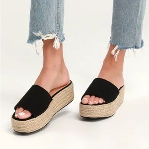 Lulus O’Ahu 2 Black Suede Espadrille Flatforms